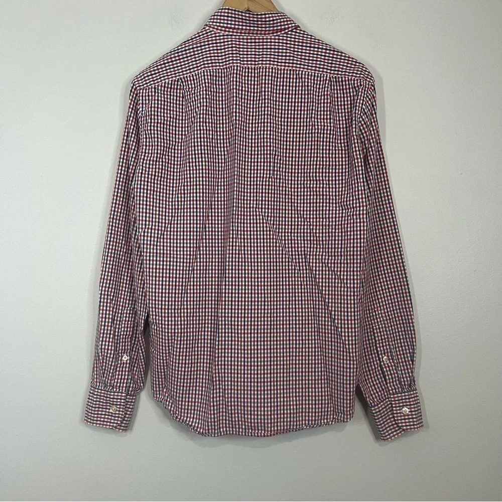 J. Crew Red, White, & Blue Gingham Cotton Slim Button Up Dress Shirt Medium